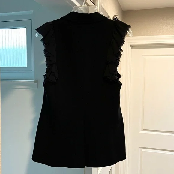 THEORY Black Ruffle Sleeveless Blazer Vest - Picture 2 of 9
